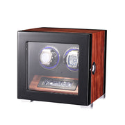 ARACHVIA 2-Watch Winder with Fingerprint Lock, Touchscreen & Color-Changing LED Lighting – Rosewood Finish