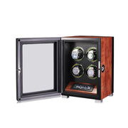 ARACHVIA 4-Watch Winder with Fingerprint Lock, Touchscreen & Warm LED Lighting – Rosewood Finish