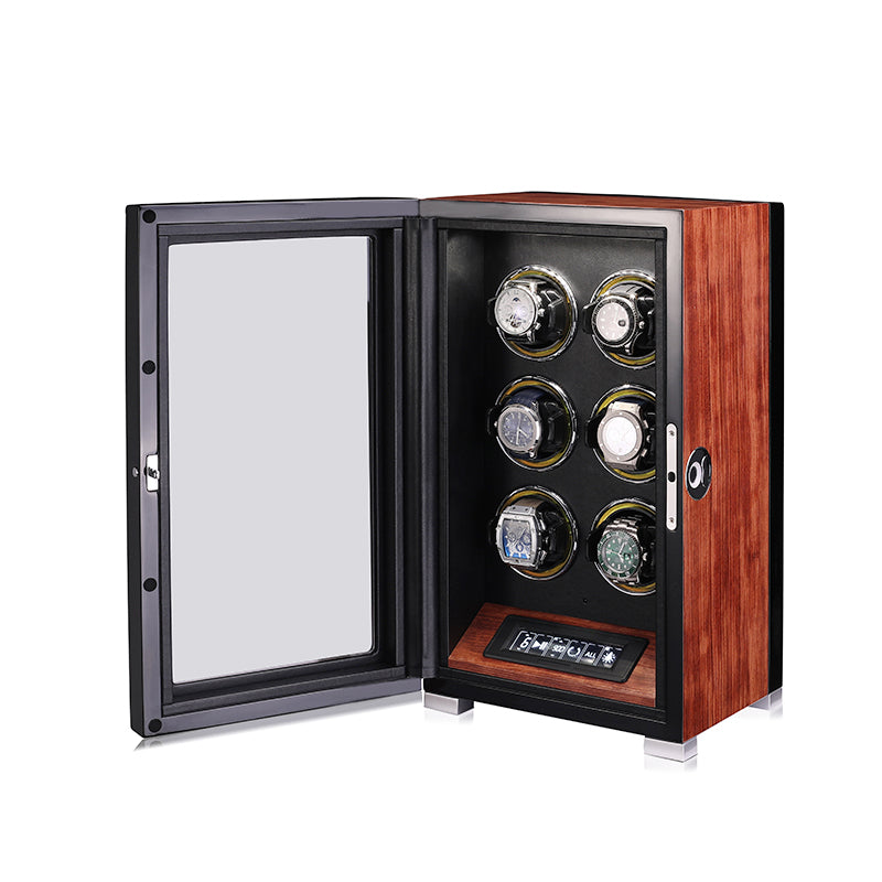 ARACHVIA 6-Watch Winder with Fingerprint Lock – Rosewood Finish