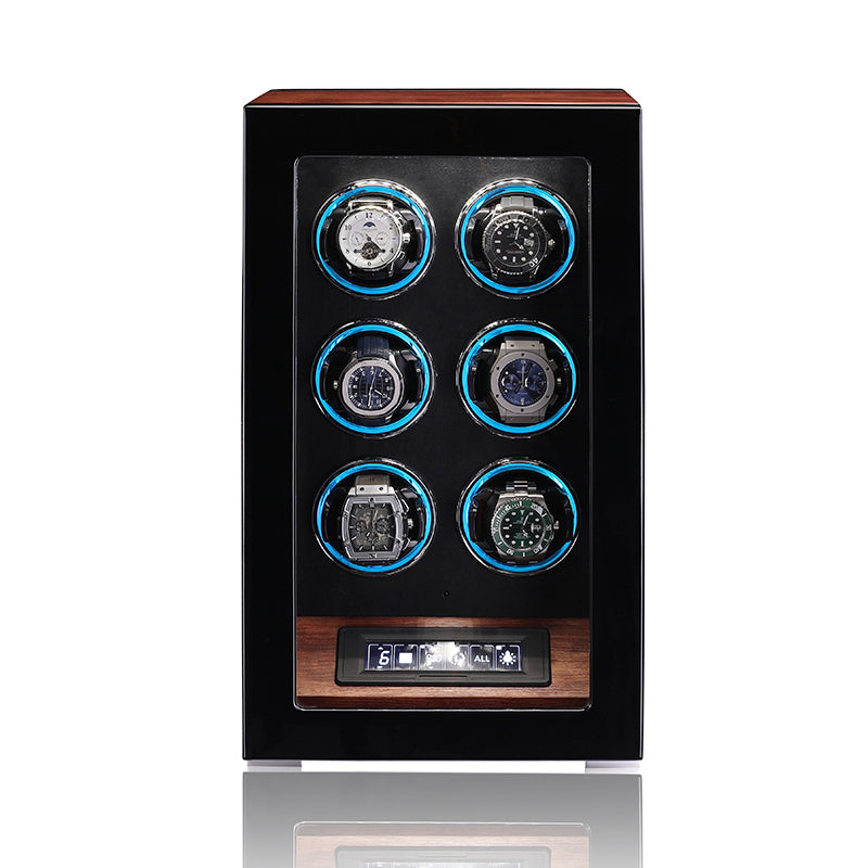 ARACHVIA 6-Watch Winder with Fingerprint Lock – Rosewood Finish